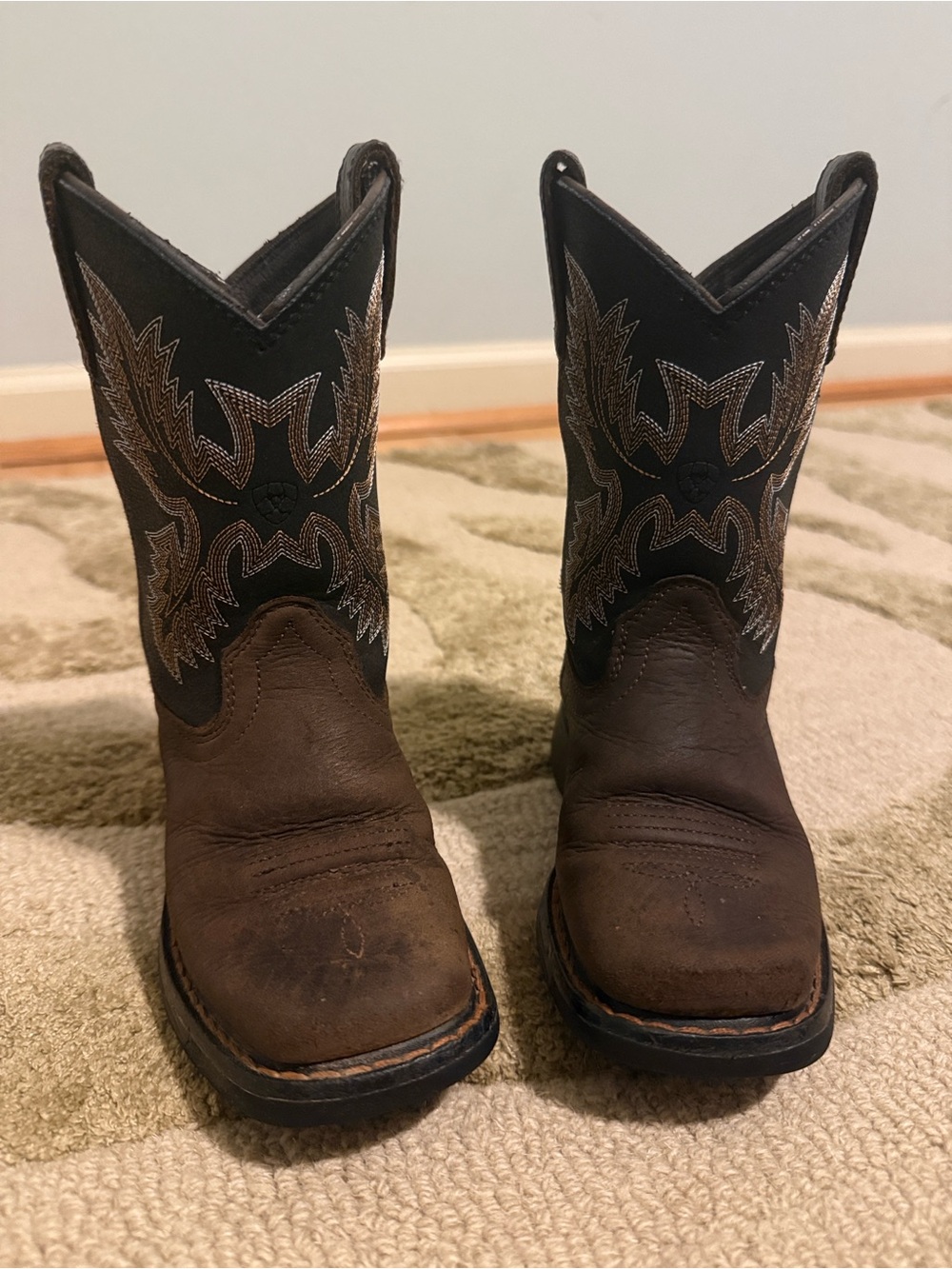 Ariat Brown and Black Kids Western Boots with Embroidered Shaft